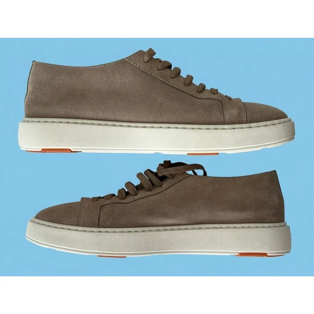 Santoni Men's Brown Suede Low Top Sneakers Shoes UK 9 US 10 Made in Italy